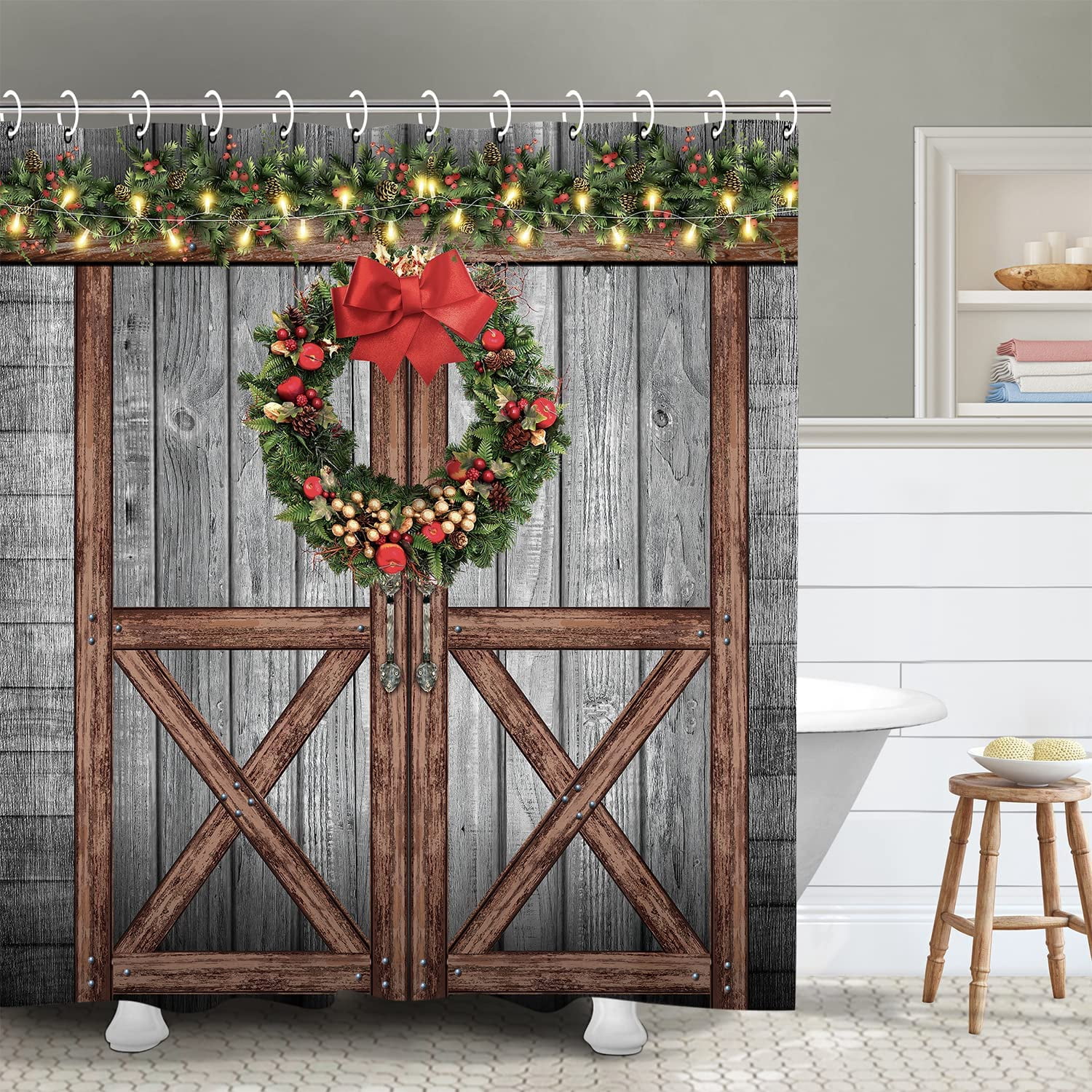 JOOCAR Christmas Shower Curtain, Farmhouse Rustic Shower Curtains, Merry Christmas Shower ...