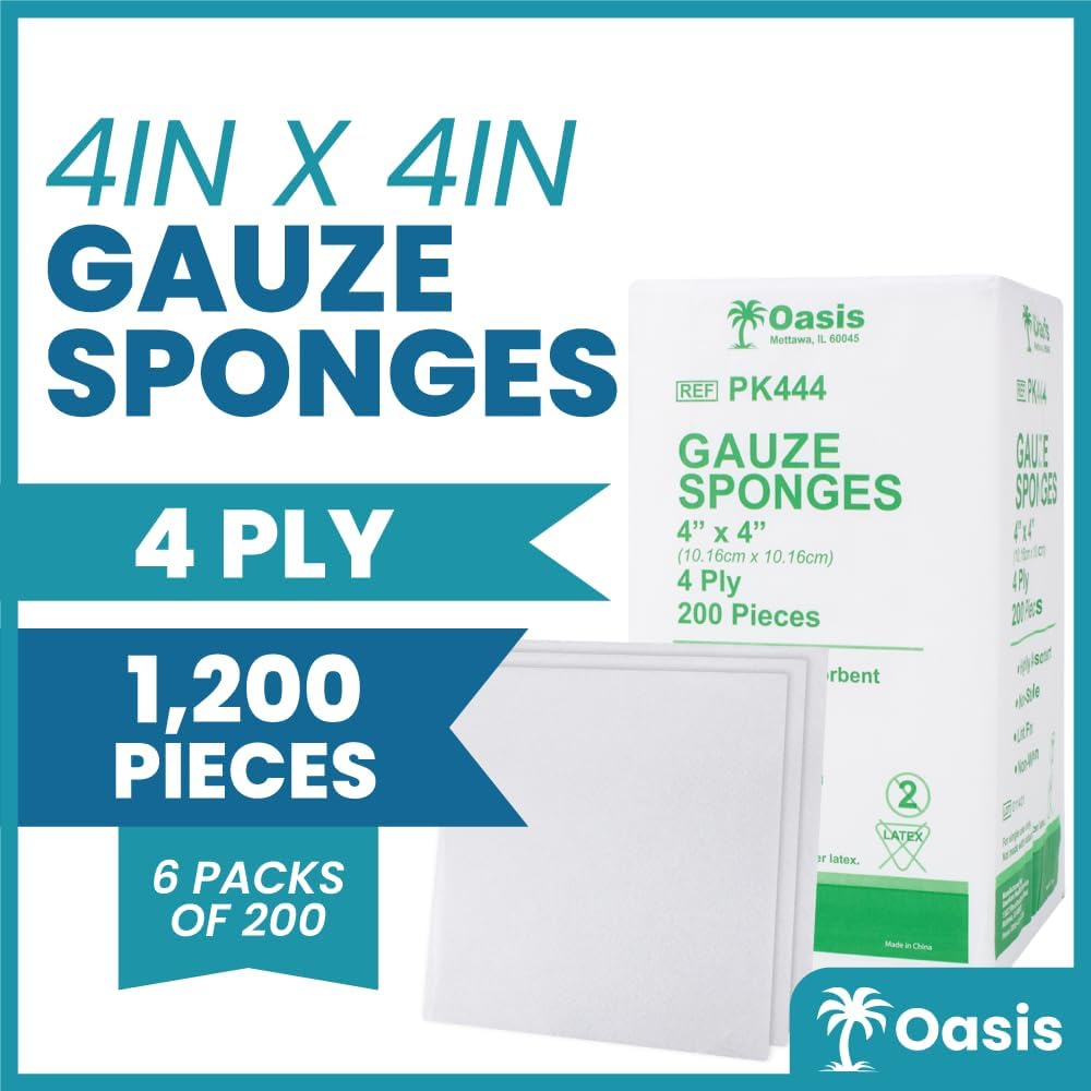 Gauze Sponges, Lint & Latex Free, 4-Ply, Non-Woven Gauze Sponges, 4" X 4", 200/Sleeve, 6 Sleeves/Pack