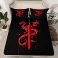thumbnail image 2 of Feelyou cartoon Western Dragon Twin Sheet Sets, Red Watercolor Animal Twin Fitted Sheet, Teens Kids Boys Girls Flat Sheet, Luxury Bedroom Decor, 3-Piece, 2 of 7