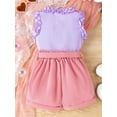 thumbnail image 3 of SUNSIOM Toddler Girl Summer Outfit Solid Color Ribbed Frills Sleeveless Tank Tops and Shorts with Belt 2Pcs Clothes Set, 3 of 6