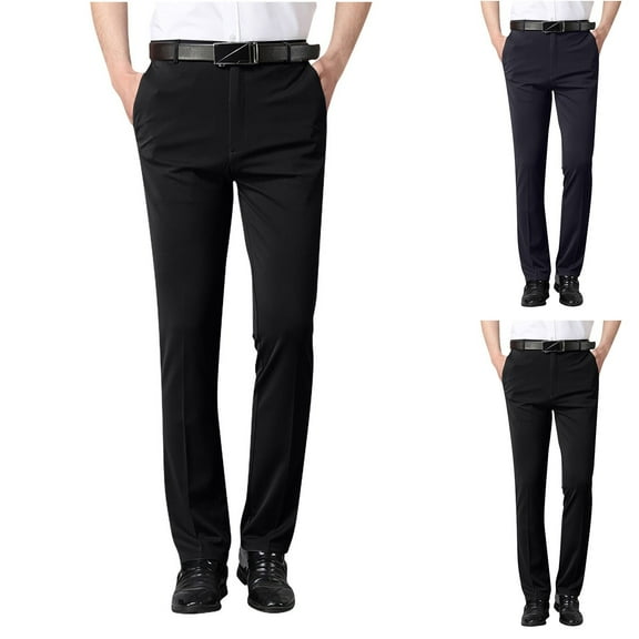 Hinvhai Winter Golf Pants for Men Fleece Lined Work Business Casual Dress Slacks Water Resistant Stretch Warm Trousers Navy 22(38)