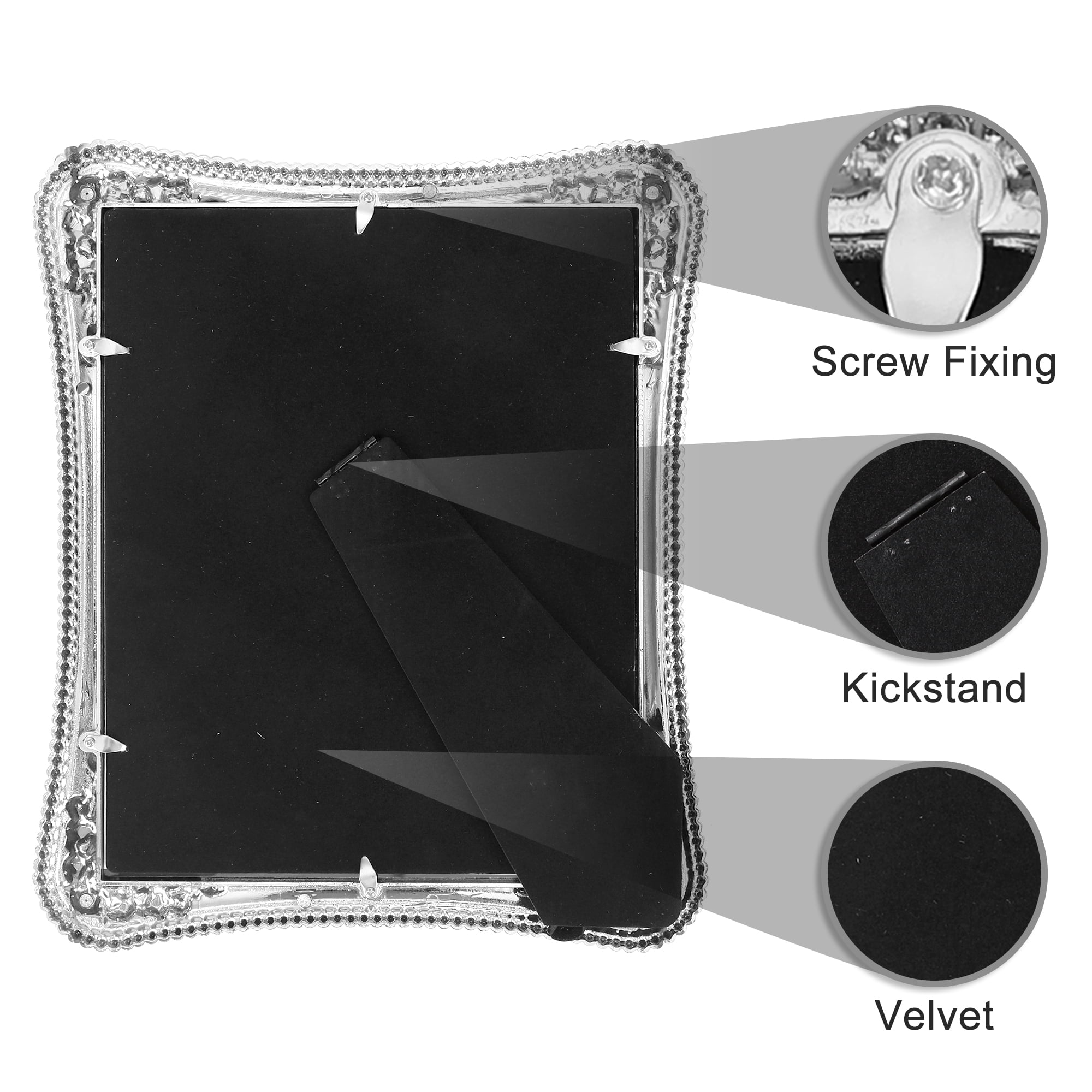 Unique Bargains Plated Picture Frame with Crystal Tabletop Decor Silver and White 5x7 in Silver and White -2Pcs 7x10