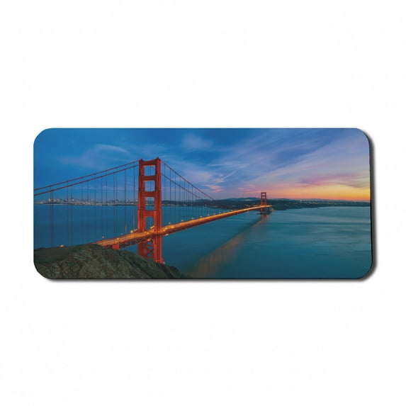 Travel Computer Mouse Pad, Real Life Picturesque of Golden Gate Bridge Cityscape California Landmark, Rectangle Non-Slip Rubber Mousepad X-Large, 35" x 15" Gaming Size, Multicolor, by Ambesonne