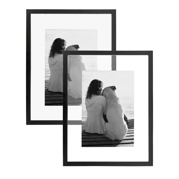 DesignOvation Gallery Float Glass Modern Wood Picture Frame, Black