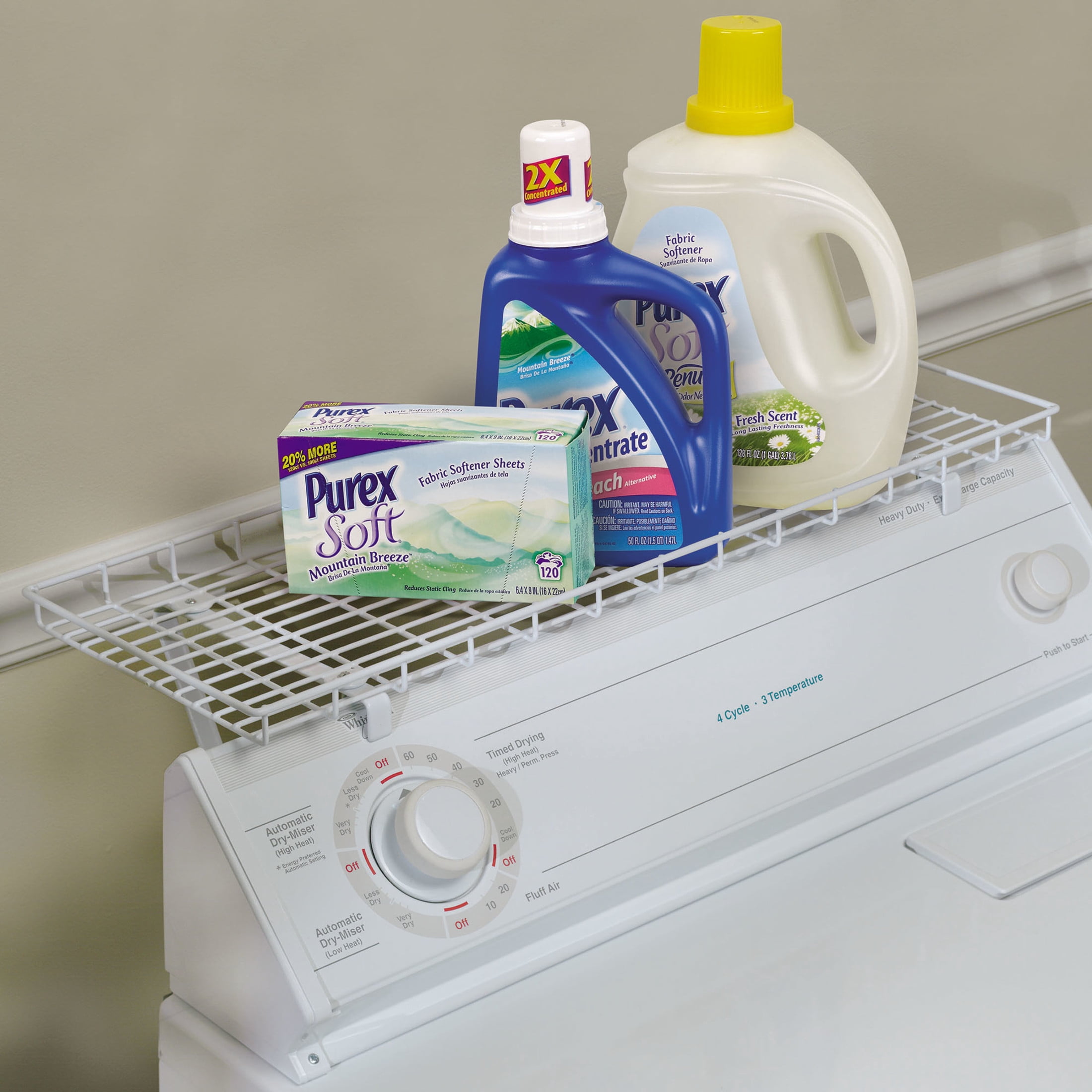 Household Essentials Rear Display Over-The-Washer Storage Shelf to Organize and Store Laundry Room Supplies, White