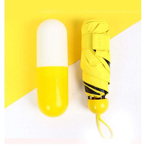 Mini paraguas pequeño con linda funda de cápsula, 5 paraguas de bolsillo compacto plegable (amarillo) Paraguas de cápsula Protección UV