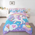 thumbnail image 1 of YST Cute Unicorn Comforter Set, King Size, Magic Animal, Cartoon Rainbow, Glitter Stars, 1 of 6