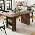 thumbnail image 7 of 63 Inch Rectangle  Farmhouse Dining Table with 4 Storage Shelves, Seats 4-6,  with Large Tabletop for Dining Room, Living Room, 7 of 7