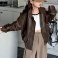 thumbnail image 6 of larppty Boys Girls Leather Jacket Teen Lapel Collar Zip up Biker Coats Trendy Oversized Lightweight Outerwear Tops for Kids (Coffee,15+ Years), 6 of 6
