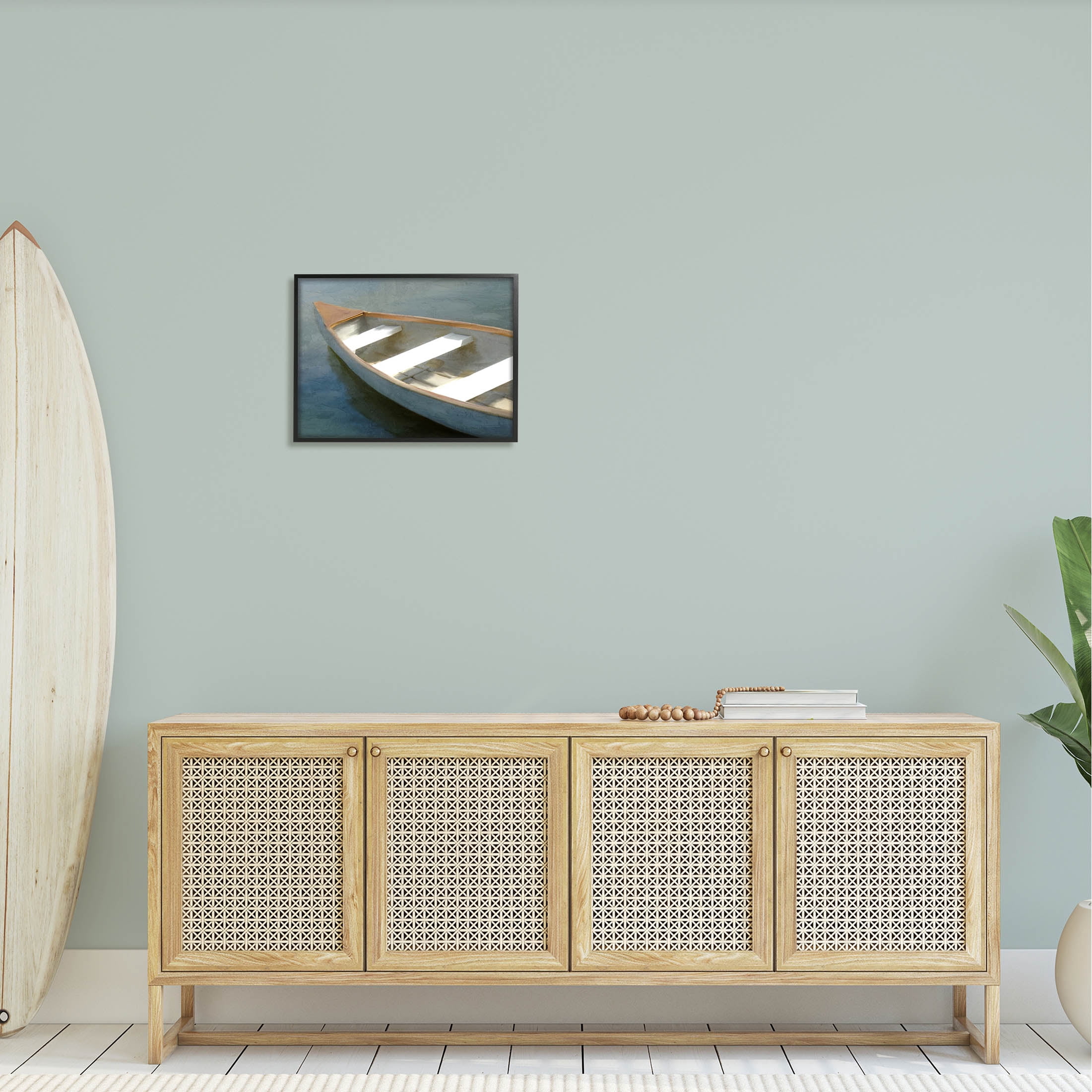 Stupell Industries Lone Canoe Boat Floating Deep Lake Painting Black Framed Art Print Wall Art, Design by Kim Allen