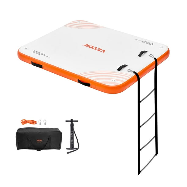 Muelle flotante inflable VEVOR de 6 x 5 pies con bolsa de transporte y escalera