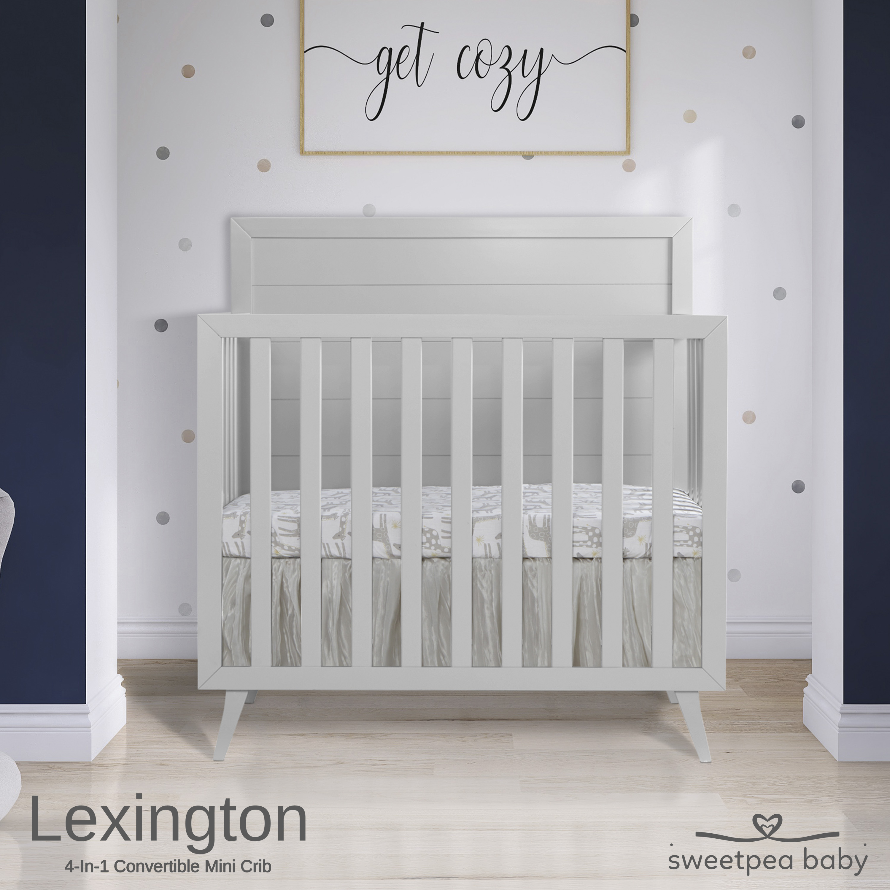 Dream On Me Lexington 4 in 1 Convertible Mini Crib, Sustainable New Zealand Pinewood, Pebble Grey