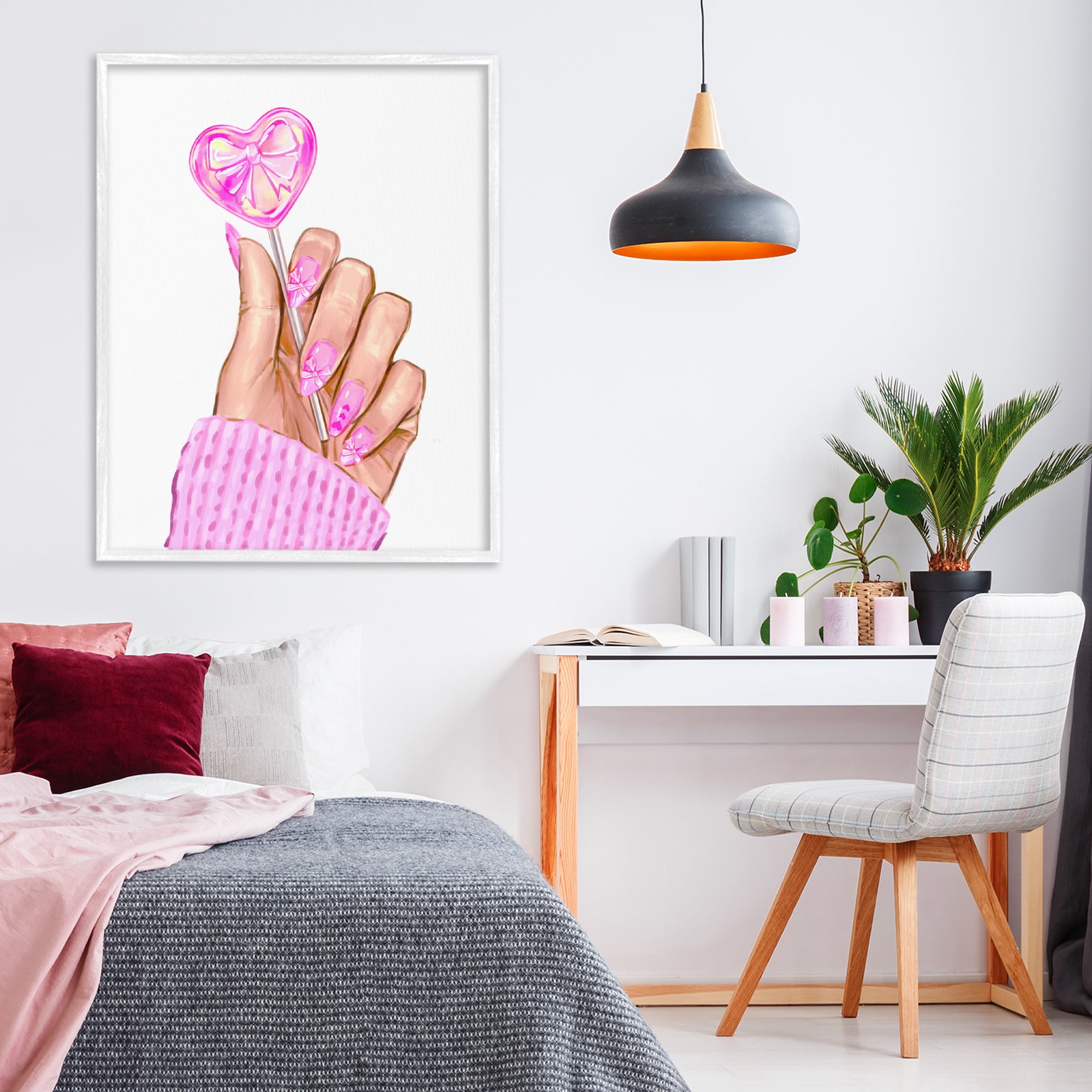 Pink Fashion Bow Lollipop White Framed Giclee Art, design by Ziwei Li