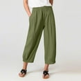 thumbnail image 6 of QLEICOM Womens Slacks Women's Wrinkle Free Relaxed Fit Straight Leg Pants Loose Solid Pockets Elastic Waist Comfortable Harem Ankle-Length Pants Wide Leg Pants Relaxed Fit Trousers Army Green M, 6 of 7