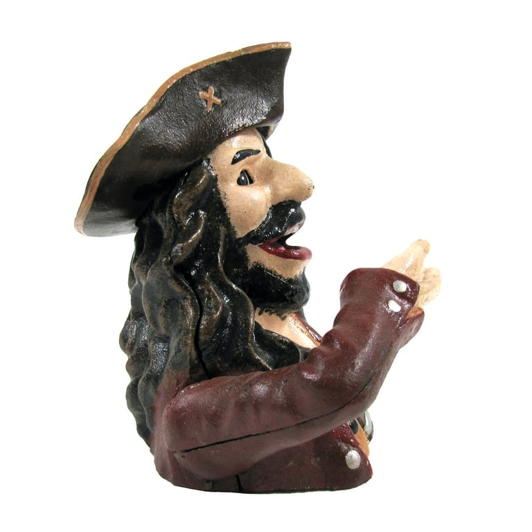 Vintage Cast Iron Mechanical Pirate Hat Coin Piggy Bank Antique Nautical Decor Vintage Cast Iron Mechanical Pirate Hat Coin Piggy Bank Antique Nautical Decor