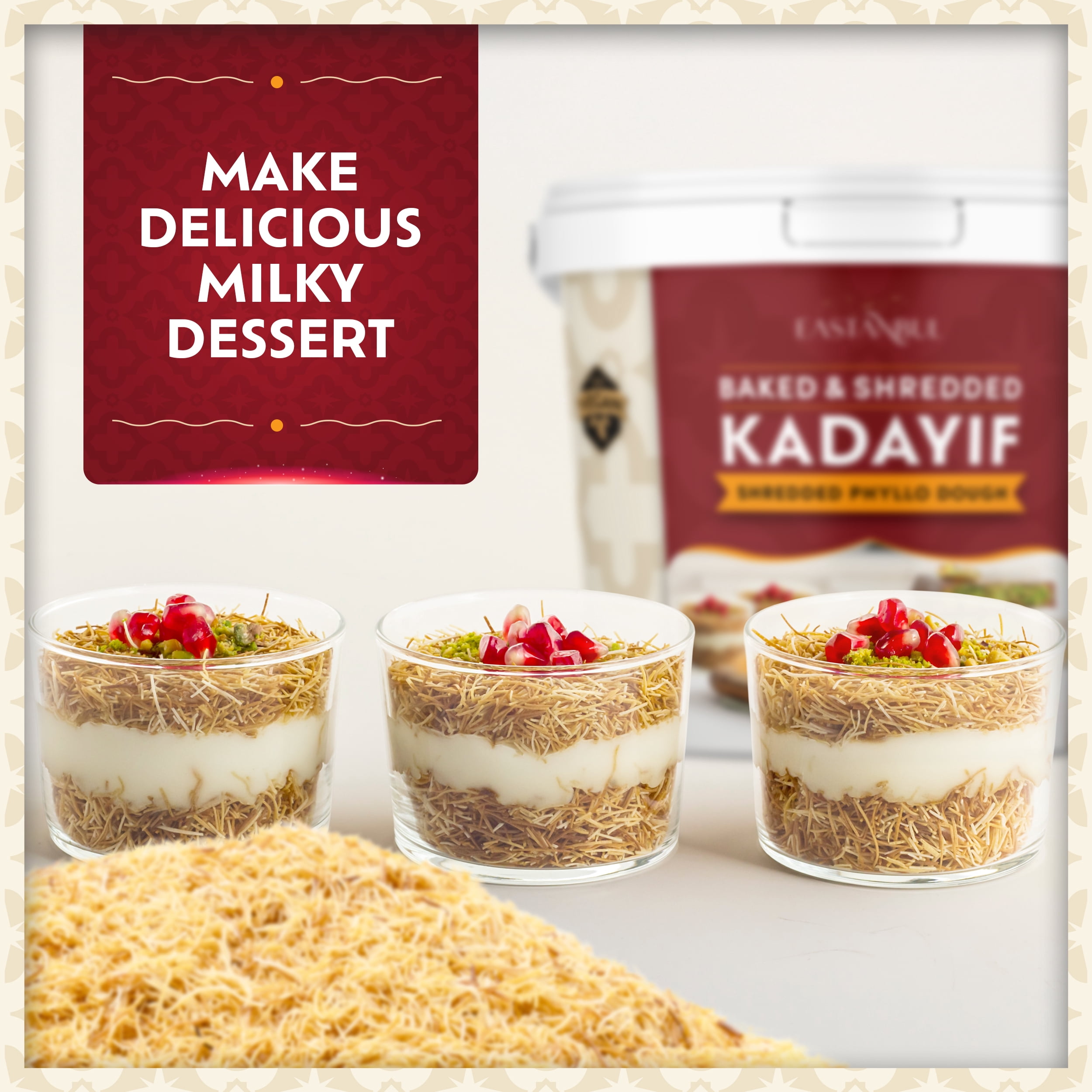 Eastanbul Bulk Baked & Shredded Kataifi for Dessert Filing, Shredded Fillo Dough, Kadayif Pastry Dough, Sprinkle, Filling, or Topping for Viral Dubai Chocolate, Milky Desserts, Puddings, 3lb