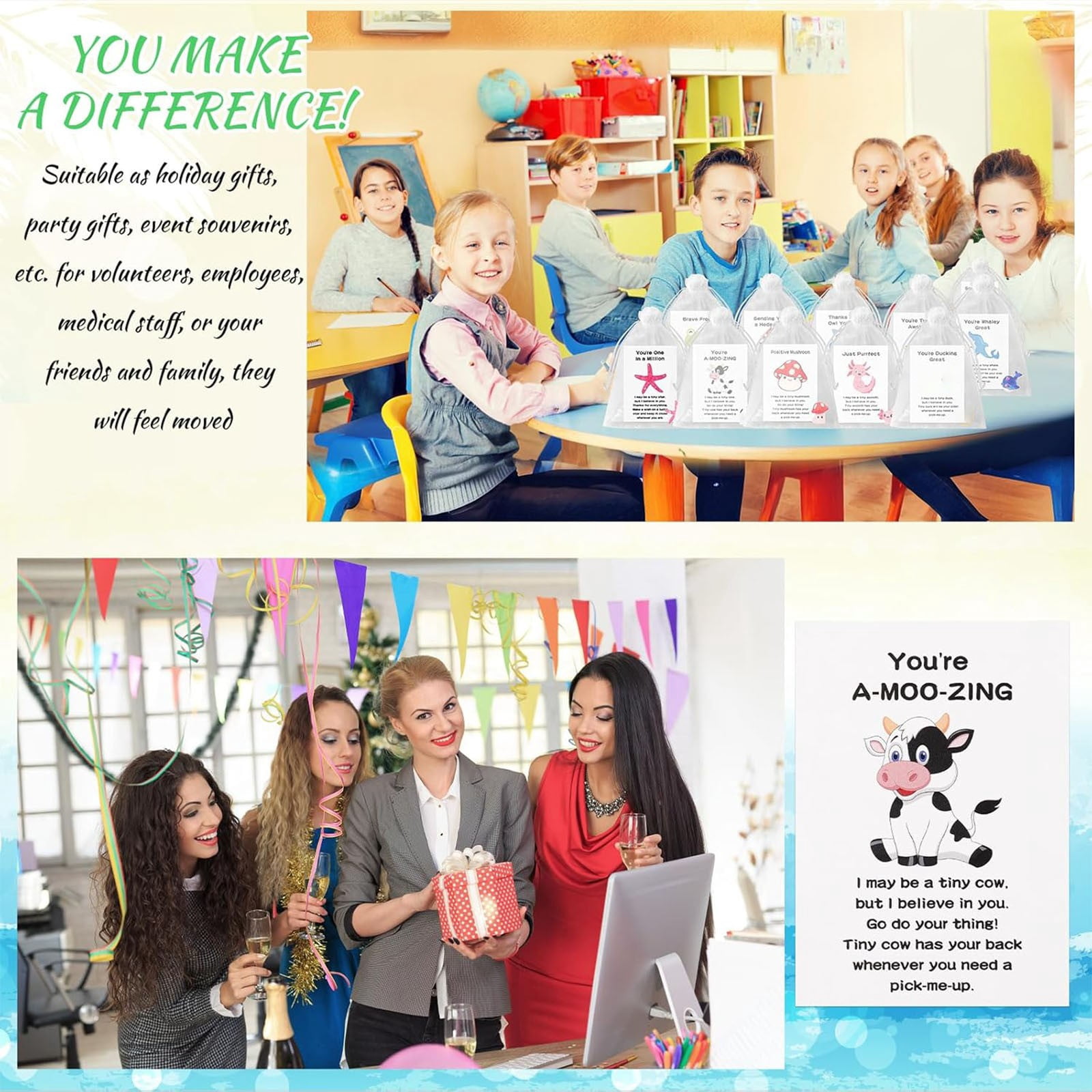 50Pcs Employee Appreciation Gifts Bulk, Appreciation Gifts for for Coworkers, Thank You Staff Office Volunteer Teachers Appreciation Bulk Gifts, Cute Mini Resin Gifts with Inspirational Note Cards