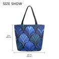 thumbnail image 5 of Open Top Canvas Tote Bag with Zipper Reusable Shopping Bag 13.5x15" Roomy Carryall Blue Batik Leaves Pattern, 5 of 9