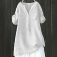 thumbnail image 4 of Breezora Stand Collar Mid Sleeve Button Front Shirt Women's Loose Fit Casual Cotton Tops XXXL Size White, 4 of 7