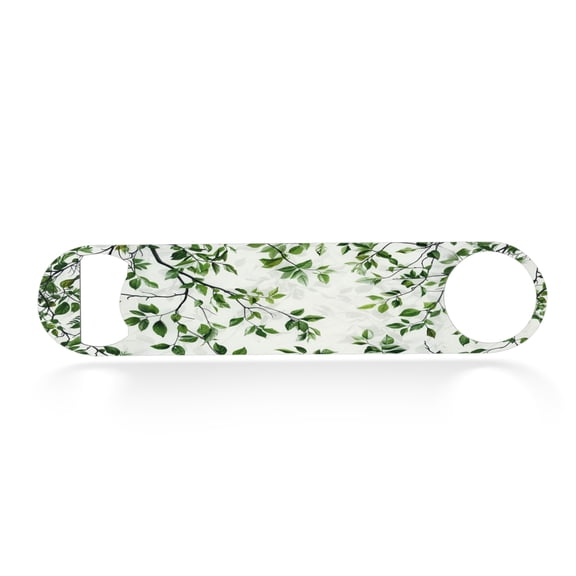 Flat Bottle Opener Heavy Duty Stainless Steel Bottle Opener Beer Flask Tools ​for Kitchen Bar Restaurant, 7 Inch - White Wall with Green Leaves