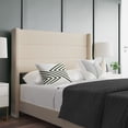 thumbnail image 6 of Emma + Oliver Modern Beige Channel Stitched Faux Linen Upholstered Full Platform Bed with Wingback Headboard and Wooden Support Slats; No Box Spring Needed, 6 of 11