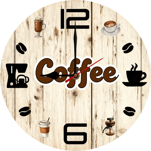 Eveokoki 10inch Coffee Wall Clock Coffee Round Wooden Clocks Silent Non Ticking Clock Vintage Farmhouse Clocks for Office Home Living Room Bedroom Bathroom Kitchen Decor