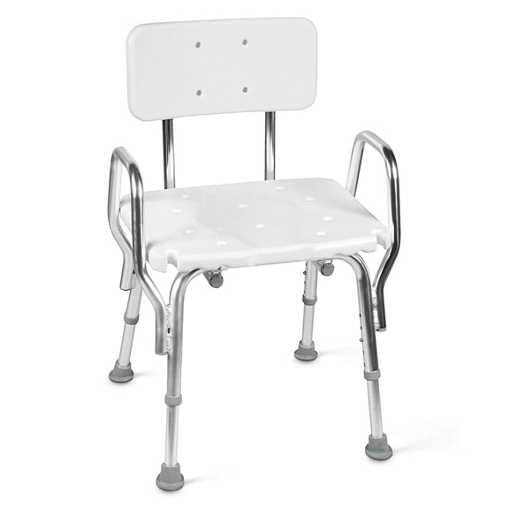 DMI Shower Chair Bath Seat, No‑Tools Aluminum Tub Bench, Adjustable Height, 350 lb Capacity, White