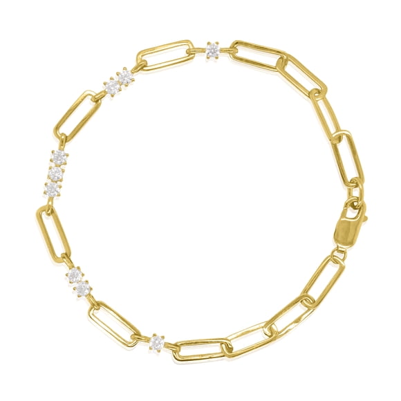 Mercie Sterling Silver Gold Vermeil Gold Paperclip Chain Bracelet, Cubic Zirconia Accent Jewellery for Women