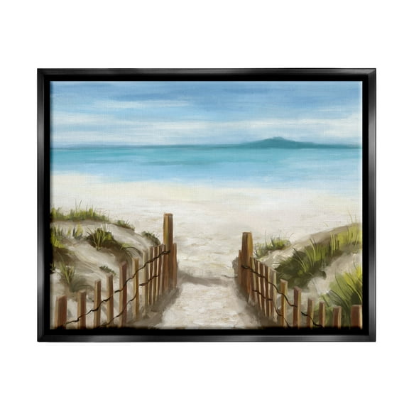 Stupell Industries Beach Pathway to Shore Nature Painting Black Floater Framed Canvas Art Print Wall Art, 21 x 17