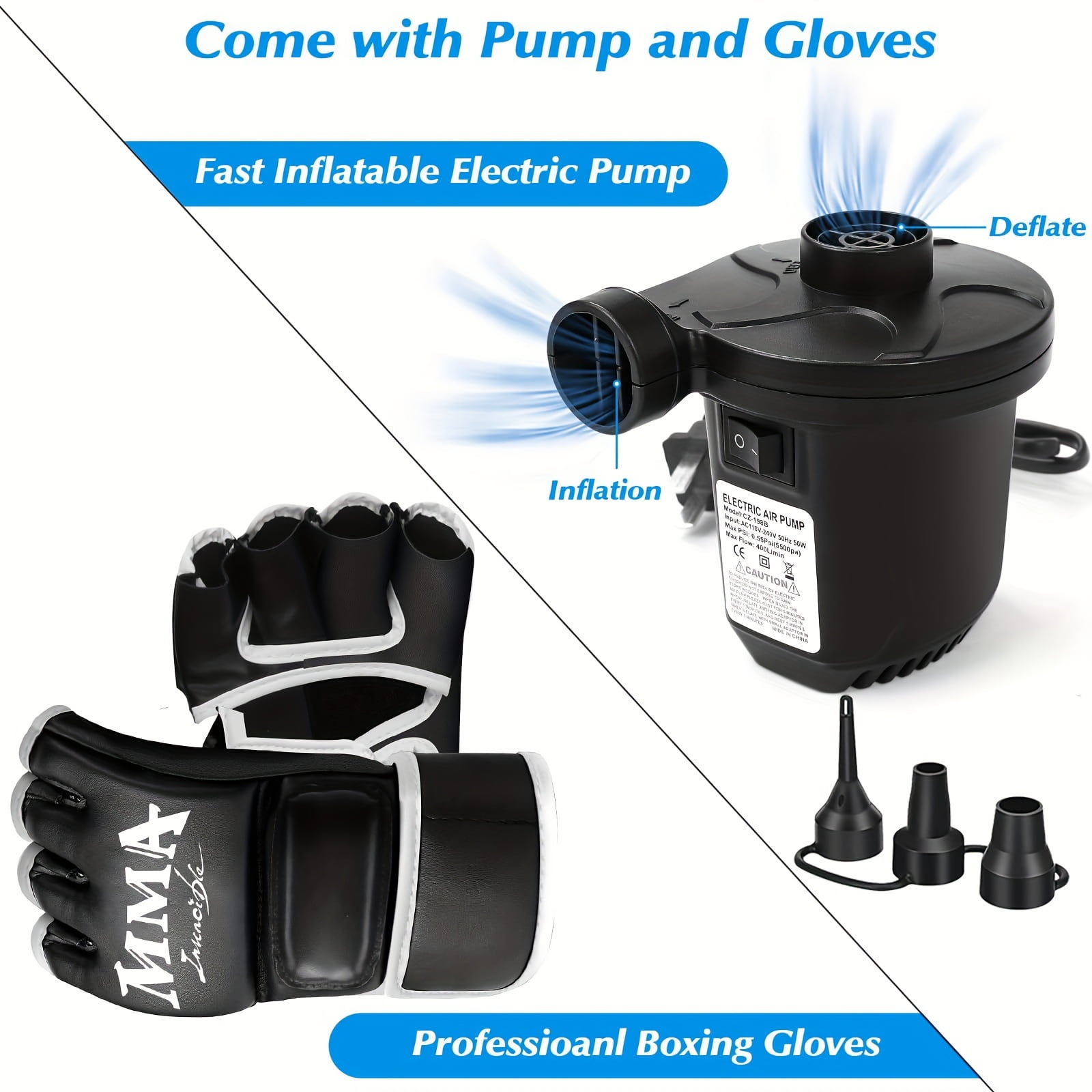 68" Freestanding Punching Bag with Stand for Adults - Inflatable Heavy Bag for Kickboxing, MMA, Muay Thai Training - Includes Pump and Gloves - Black, Home Gym Equipment | Boxing Motif Design