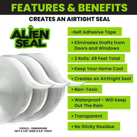 Alien Seal Draft Seal Window Door Seal Strip Transparent Windproof Sealing Tape Self Adhesive Draft Seal Tape 3 Rolls 49ft