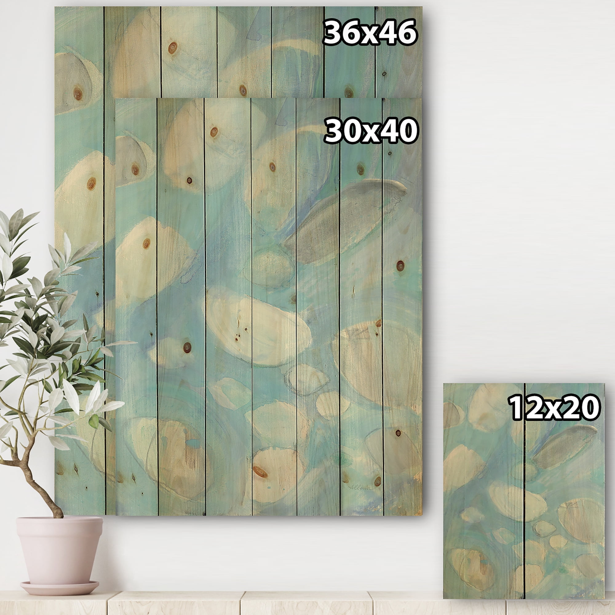 Designart 'Running Water III' Traditional Print on Natural Pine Wood