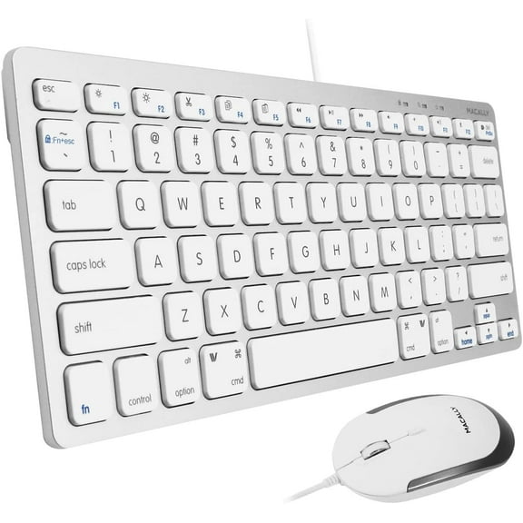 Macally USB Wired Keyboard and Mouse Combo for Mac and PC - Save Space with a Compact Small Mac Keyboard and Mouse for MacBook Pro/Air, iMac, Mac Mini/Pro - Compatible Apple Keyboard and Mouse