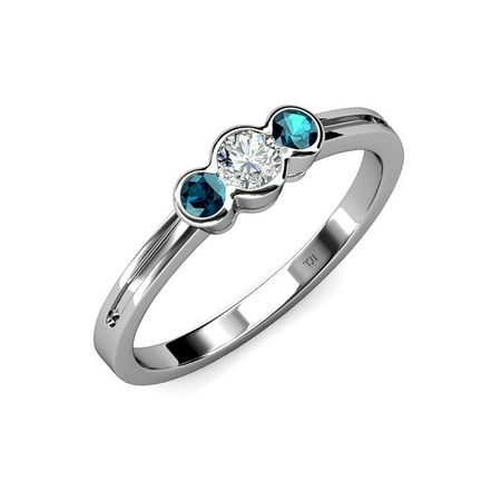 

Blue and White Diamond (SI2-I1 G-H) Three Stone Ring 0.49 ct tw in 14K White Gold.size 8.5
