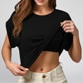 thumbnail image 2 of BOOMNY Women's Short Sleeve T Shirts With Built In Bra Solid Color Loose Summer Tees for Women, 2 of 4