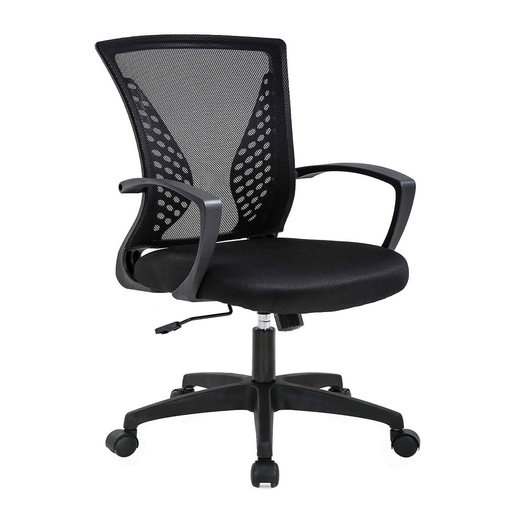 Ergonomic Mesh Swivel Chair Mid-back Computer Office Desk Chair Metal Base Black 