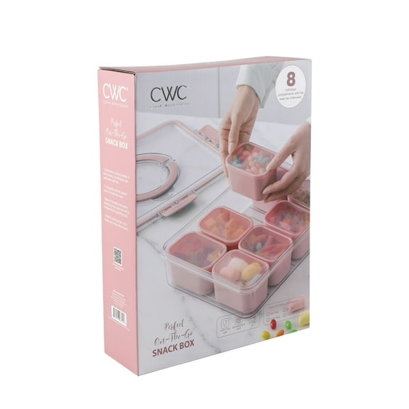 Cook With Color Pink 8 compartment snackle box, charcuterie container, divided serving tray with lid and handle.