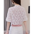 thumbnail image 4 of Kukuzhu Women's Floral Lace Tiefront Cardigan Cute Half Sleeve Sheer Bolero Shawl Cover Up, 4 of 7