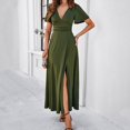 thumbnail image 1 of SDNall Robes pour Femmes Mode Automne Col en V Manches Courtes Couleur Unie, 1 of 9