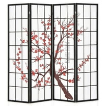 Costway 4-Panel Japanese Style Folding Room Divider with Elegant Plum Blossom Design Indoor
