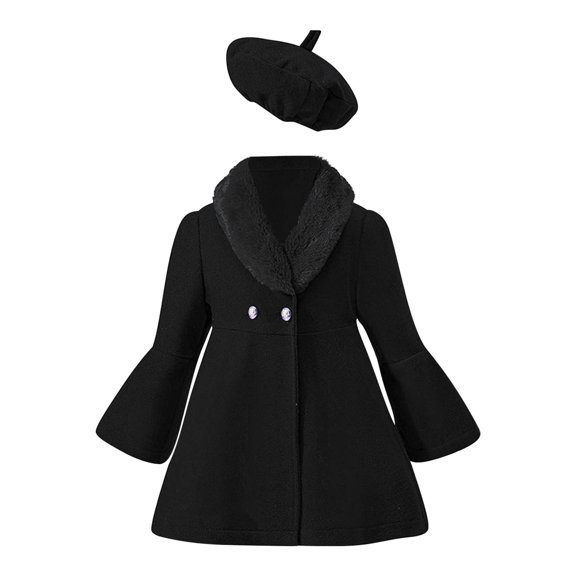 Toddler Kids Girls Collar Wool Coat Long Sleeve Button Down Warm Cozy Windproof Elegant Classic Outerwear 3-4 Years