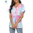 thumbnail image 6 of Deago Womens Tie Dye V Neck Short Sleeve T-Shirts Loose Fit Comfy Tees Casual Summer Tops Shirts with Pocket (Purple, 2XL), 6 of 7