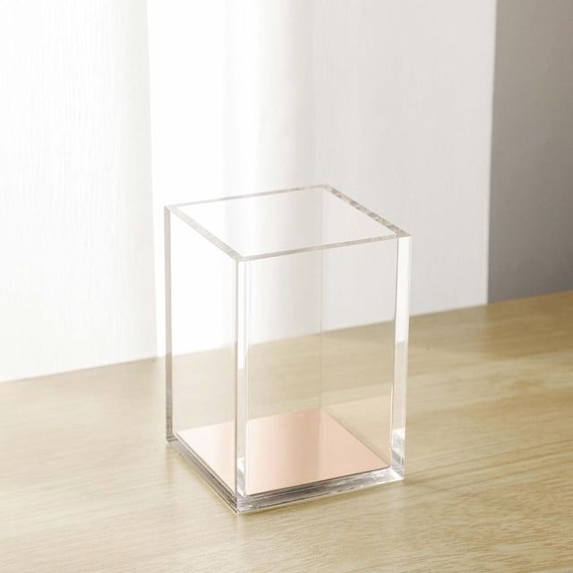 Portalápices de acrílico, organizador de papelería de taza de lápiz de escritorio transparente para escritorio de oficina Cola Soporte para pinceles de maquillaje