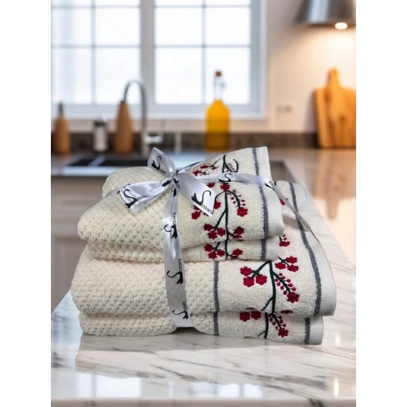 Senses By Riba All Cotton 550 Gsm Embroidered Bath Towel Set - Pack Of 4 (Style 14)