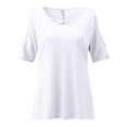 thumbnail image 4 of WAIIMAK Womens Tops Solid Color Round Neck T-Shirt Spring/Summer Shirt Strapless Tees, 4 of 5