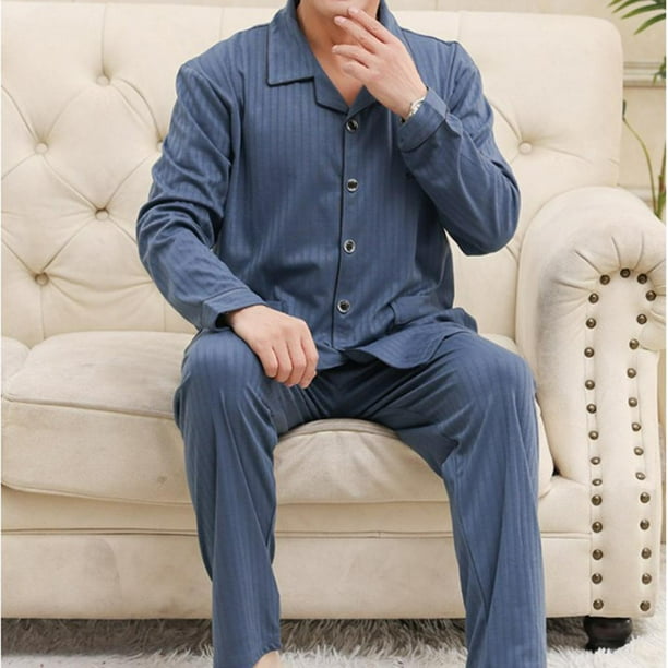 Luzkey 2pcs Cotton Pajamas Long Sleeved Button Down Warm Loungewear Trousers Sleepwear Night Shirts Pajama Set For Elderly Other