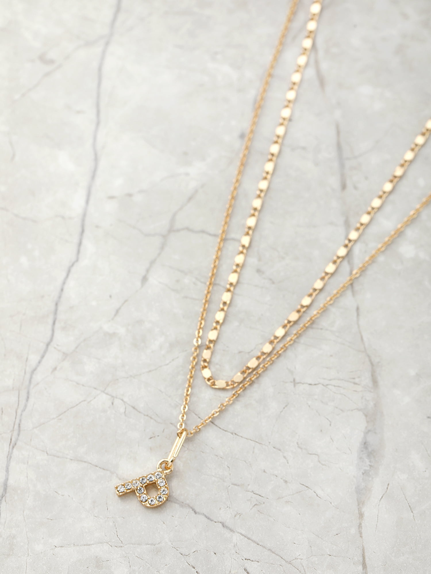 Time and Tru Goldtone Initial Letter Necklace Set for Women, 2 Piece Set