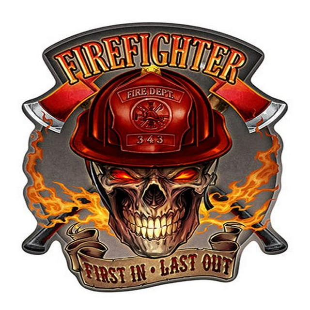 SignMission P-1117 Firefighter Skull Firefighter Flaming Skull Novelty Sign