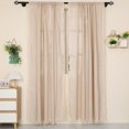 thumbnail image 2 of 1 Pair Pink Daisy Linen Curtains Rustic Country Style Light Filtering Rod Pocket Window Drapes Beige Tassels, 52" W x 63" L, 2 of 7