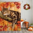 thumbnail image 2 of Shower Curtain 60"W x 72"L Fall Thanksgiving Asleep Cat Maple Leaves Fabric Shower Curtains Set with Hooks Water Repellent Bathroom Curtains Machine Washable Bathroom Accessories, 2 of 6